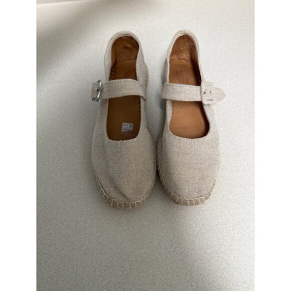 Naguisa Miru Lino Canvas Mary Jane Espadrilles Platform Flats Coastal Size 7 - Picture 2 of 9